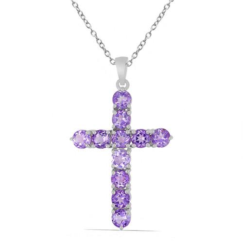 BUY BRAZILIAN AMETHYST GEMSTONE CROSS PENDANT IN STERLING SILVER